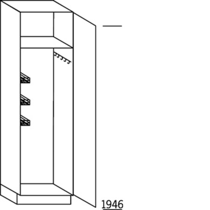 Systemat 'greeploos' Hoge bezemkast 195 cm hoog, 1 deur, 1 hakenlijst, 1 poetsmiddelenkorf