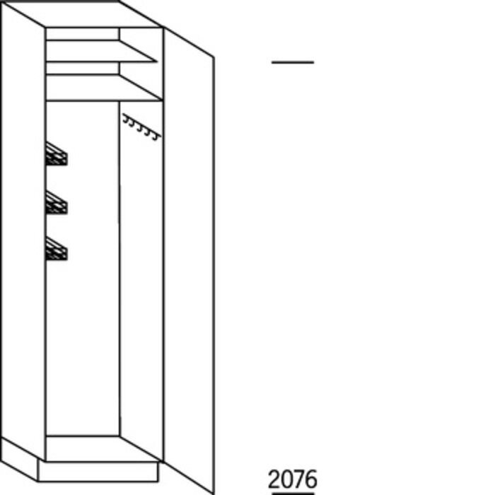 Systemat 'greeploos' Hoge bezemkast 208cm hoog, 1 deur, 1 hakenlijst,  1 poetsmiddelenkorf