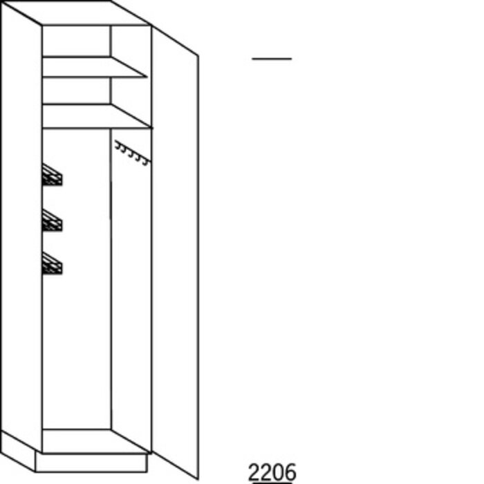 Systemat 'greeploos' Hoge bezemkast 221 cm hoog, 1 deur, 1 hakenlijst, 1 poetsmiddelenkorf