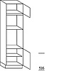 Hoge kast 208 cm hoog, 1 deur, 2 inbouwnissen, 1 deur, 1 legplank
