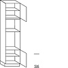 Hoge kast 234 cm hoog, 1 deur, 2 inbouwnissen, 1 deur, 2 legplanken