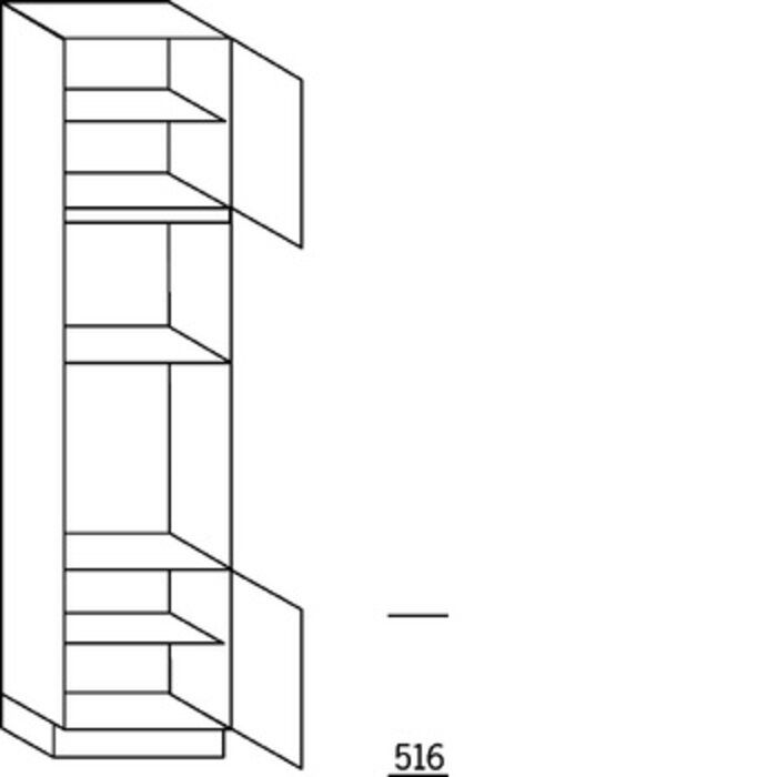 Met greep Hoge kast 234 cm hoog, 1 deur, 2 inbouwnissen, 1 deur, 2 legplanken