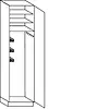 Hoge bezemkast 234 cm hoog, 1 deur, 1 hakenlijst,  1 poetsmiddelenkorf