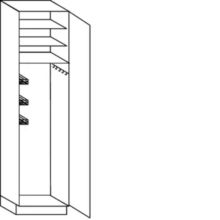 Greeploos verticaal Hoge bezemkast 234 cm hoog, 1 deur, 1 hakenlijst,  1 poetsmiddelenkorf