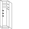 Hoge bezemkast 221 cm hoog, 1 deur, 1 hakenlijst,  1 poetsmiddelenkorf