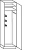 Hoge bezemkast 208cm hoog, 1 deur, 1 hakenlijst,  1 poetsmiddelenkorf