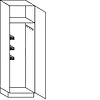 Hoge bezemkast 195 cm hoog, 1 deur, 1 hakenlijst,  1 poetsmiddelenkorf