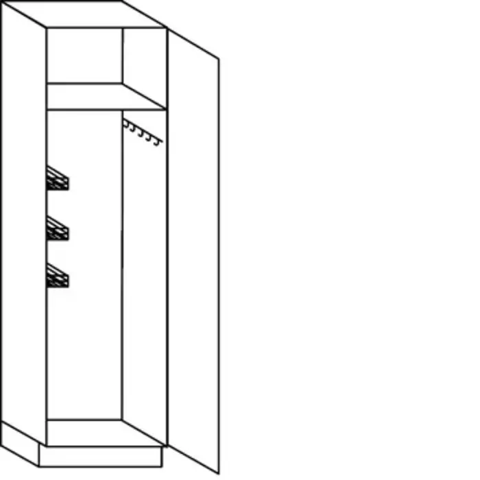 Greeploos verticaal Hoge bezemkast 195 cm hoog, 1 deur, 1 hakenlijst,  1 poetsmiddelenkorf
