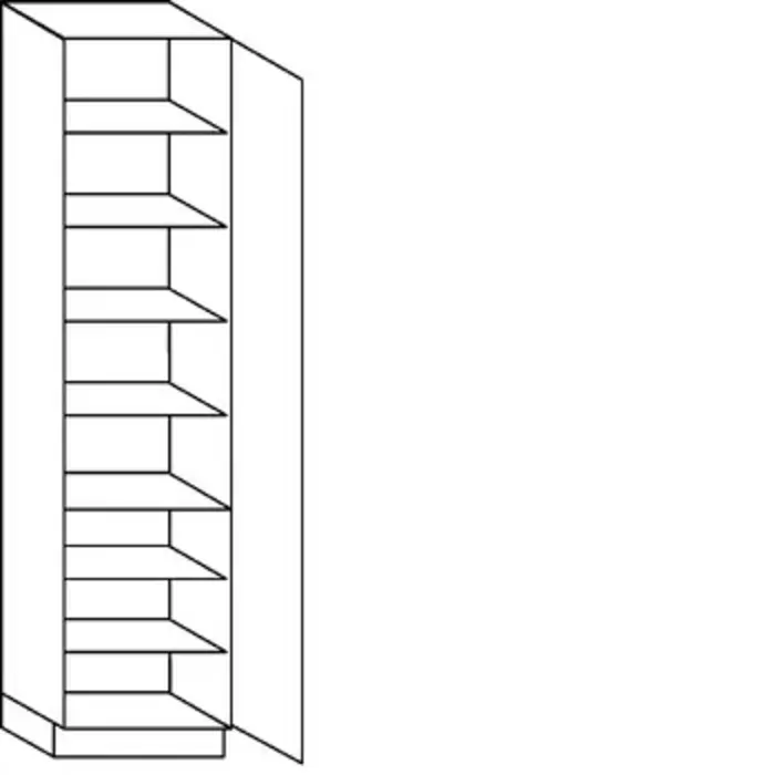 Met greep Hoge kast 234 cm hoog, 1 deur, 1 vaste plank, 6 legplanken