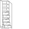Hoge keukenkast 234 cm hoog, 1 deur, 5 binnenkorven met afstandhouders