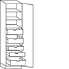 Hoge keukenkast 234 cm hoog, 1 deur, 2 binnenladen, 3 binnenkorven (165° scharnieren!)