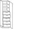 Hoge kast 208 cm hoog, 1 deur, 5 binnenkorven