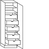 Hoge kast 195 cm hoog, 1 deur, 5 binnenkorven