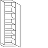 Hoge kast 221 cm hoog, 1 deur, 1 vaste plank, 6 legplanken