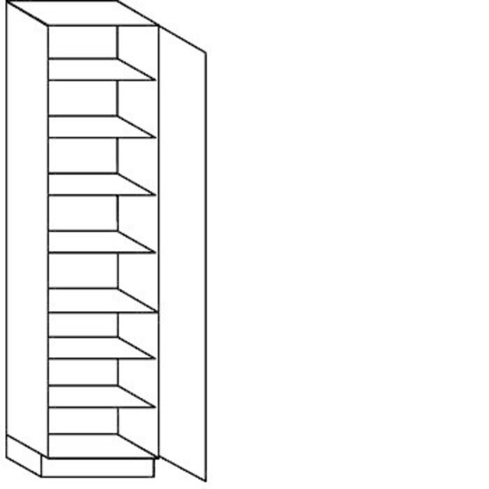 Greeploos Hoge keukenkast 221 cm hoog, 1 deur, 1 vaste plank, 6 legplanken