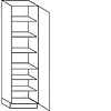 Hoge kast 208 cm hoog, 1 deur, 1 vaste plank, 5 legplanken