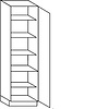 Hoge kast 195 cm hoog, 1 deur, 1 vaste plank, 4 legplanken