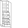 Hoge voorraadkast 221 cm hoog, 1 deur, 2 binnenladen, 3 binnenkorven (165° scharnieren!)