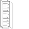 Hoge keukenkast 221 cm hoog, 1 deur, 1 vaste plank, 6 legplanken