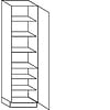 Hoge kast 208 cm hoog, 1 deur, 1 vaste plank, 5 legplanken