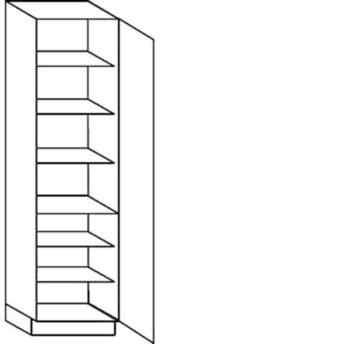 Met greep Hoge kast 208 cm hoog, 1 deur, 1 vaste plank, 5 legplanken