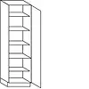 Hoge kast 195 cm hoog, 1 deur, 1 vaste plank, 4 legplanken