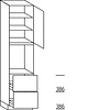 Hoge kast 234 cm hoog, 1 deur, 1 inbouwnis, 1 deur, 2 legplanken, 2 korven