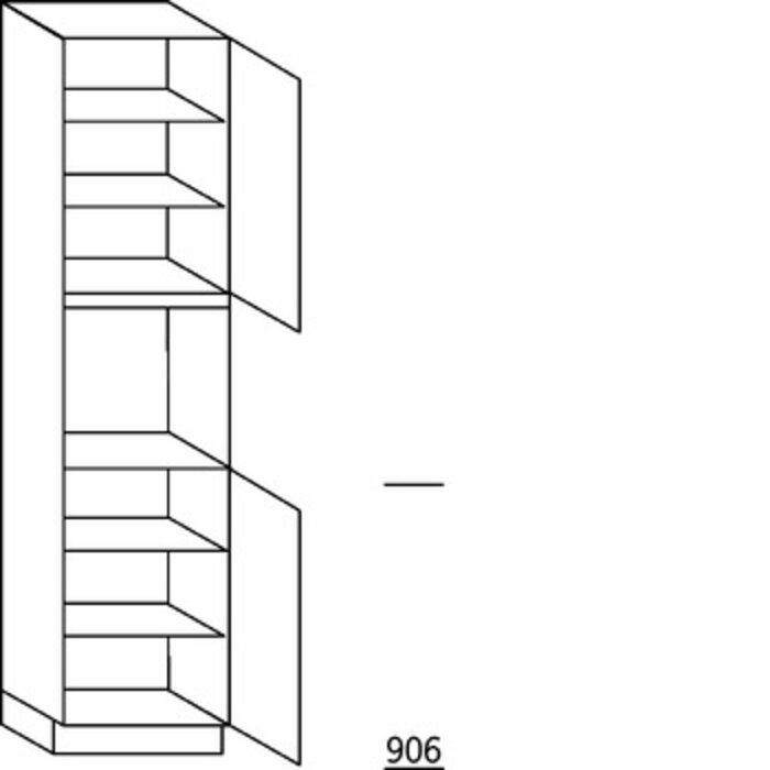 Met greep Hoge kast 234 cm hoog, 1 deur, 1 inbouwnis, 1 deur, 4 legplanken