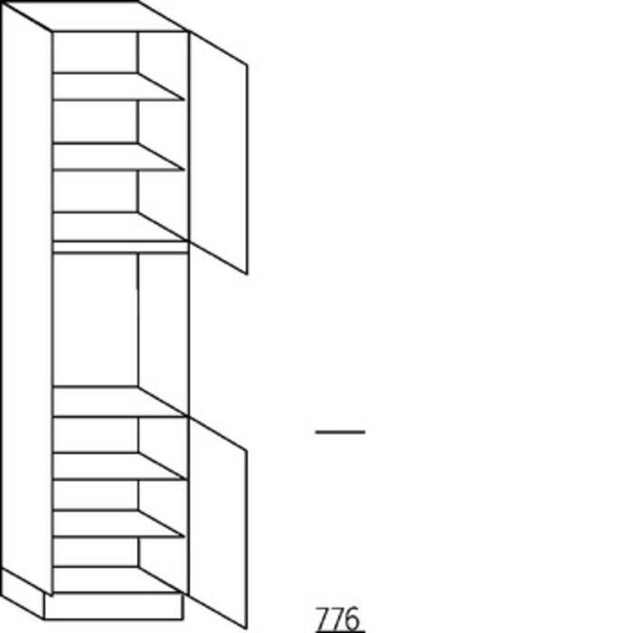 Met greep Hoge kast 234 cm hoog, 1 deur, 1 inbouwnis, 1 deur, 4 legplanken