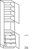 Hoge kast 234 cm hoog, 1 deur, 1 inbouwnis, 1 deur, 3 legplanken, 3 binnenkorven