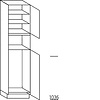 Hoge keukenkast 234 cm hoog, 1 deur, 1 inbouwnis, 1 deur met inbouwnis, 2 legplanken