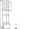 Hoge keukenkast 221 cm hoog, 1 deur, 2 inbouwnissen, 1 korf, 2 legplanken