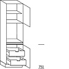 Hoge kast 221 cm hoog, 1 maatdeur, 1 inbouwnis, 1 deur, 1 legplank, 2 binnenkorven