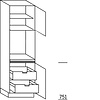 Hoge keukenkast 208 cm hoog, 1 maatdeur, 1 inbouwnis, 1 deur, 1 legplank, 2 binnenkorven