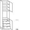 Hoge kast 221 cm hoog, 1 deur, 1 inbouwnis, 1 deur, 2 legplanken, 3 binnenkorven