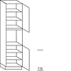 Hoge keukenkast 221 cm hoog, 1 deur, 1 inbouwnis, 1 deur, 4 legplanken