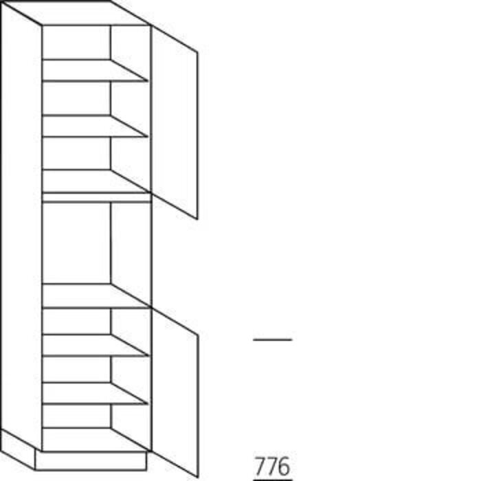 Greeploos Hoge kast 221 cm hoog, 1 deur, 1 inbouwnis, 1 deur, 4 legplanken