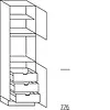 Hoge kast 208 cm hoog, 1 deur, 1 inbouwnis, 1 deur, 1 legplank, 3 binnenkorven
