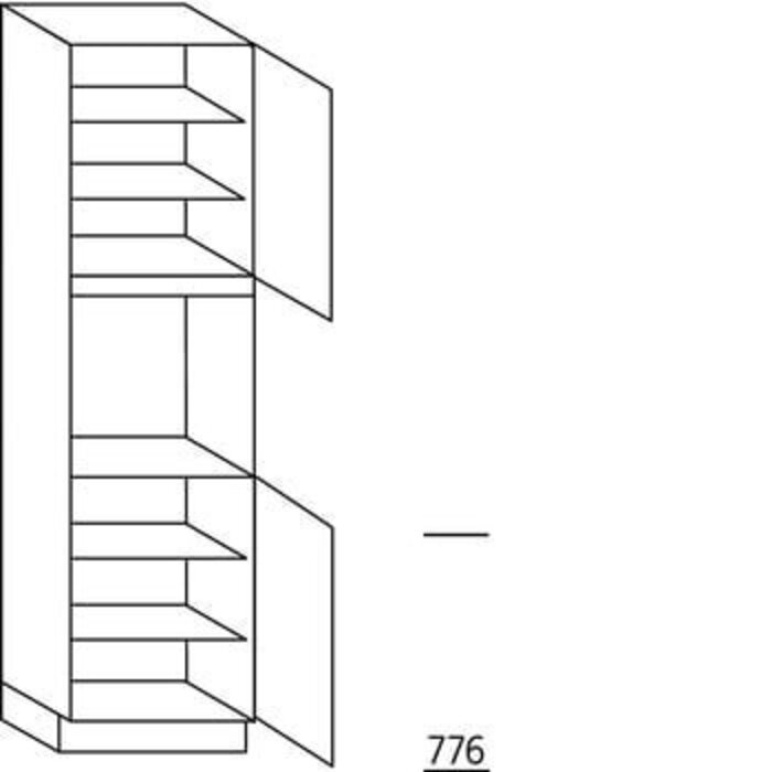 Greeploos Hoge kast 208 cm hoog, 1 deur, 1 inbouwnis, 1 deur, 4 legplanken