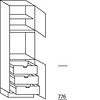 Hoge kast 195 cm hoog, 1 deur, 1 inbouwnis, 1 deur, 1 legplank, 3 binnenkorven