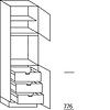 Hoge keukenkast 195 cm hoog, 1 deur, 1 inbouwnis, 1 deur, 1 legplank, 3 binnenkorven