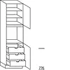 Hoge keukenkast 208 cm hoog, 1 deur, 1 inbouwnis, 1 deur, 2 legplanken, 3 binnenkorven