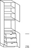 Hoge keukenkast 221 cm hoog, 1 deur, 1 inbouwnis, 1 deur, 2 legplanken, 3 binnenkorven