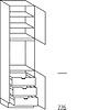 Hoge keukenkast 221 cm hoog, 1 deur, 1 inbouwnis, 1 deur, 1 legplank, 3 binnenkorven