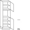 Hoge kast 195 cm hoog, 1 deur, 1 inbouwnis, 1 deur, 3 legplanken