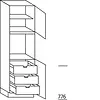 Hoge keukenkast 195 cm hoog, 1 deur, 1 inbouwnis, 1 deur, 1 legplank, 3 binnenkorven