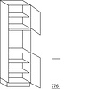 Hoge kast 195 cm hoog, 1 deur, 1 inbouwnis, 1 deur, 3 legplanken
