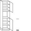 Hoge kast 221 cm hoog, 1 deur, 1 inbouwnis, 1 deur, 4 legplanken