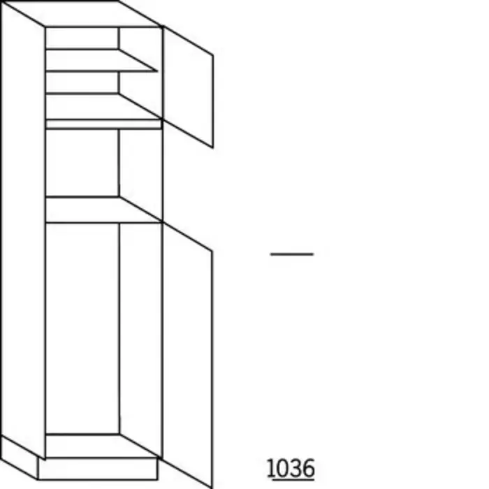 Greeploos Hoge kast 208 cm hoog, 1 deur, 1 inbouwnis, 1 deur met inbouwnis, 1 legplank