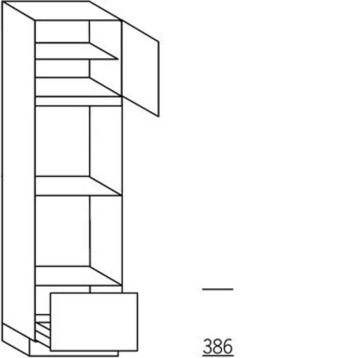 Greeploos Hoge kast 208 cm hoog, 1 deur, 2 inbouwnissen, 1 korf, 1 legplank